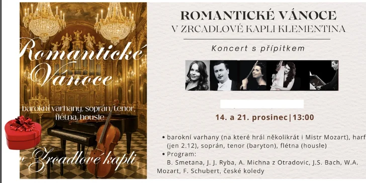 Koncerty klasické hudby Vánoce 2025 s welcome drinkem