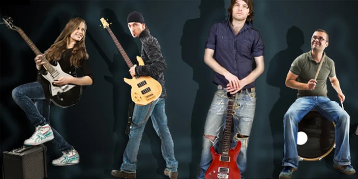 Tříměsíční online kurz hry na hudební nástroje v Rockové škole! Akustická, elektrická i basová kytara nebo bicí.