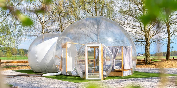 Parádní glamping V bublině: neomezený relax v sauně a výhled na hvězdy