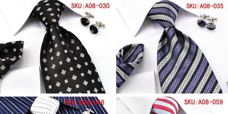Luxusní hedvábná kravata s dalšími doplňky