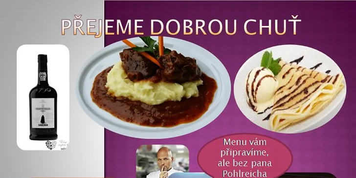 Hovězí líčka, menu pro 2 osoby