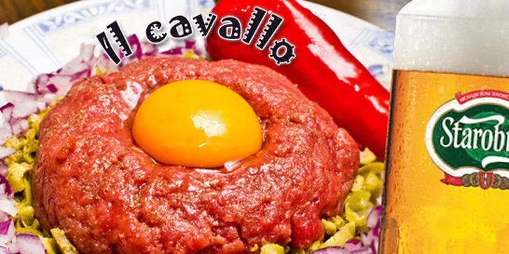 Hovězí tatarák (500 g) s topinkami a pivem