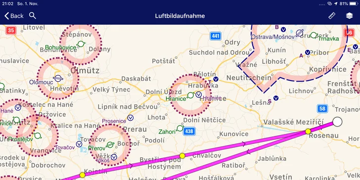 Takto vypadá trasa letu.