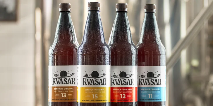 Vyzrálé a uleželé pivo Kvasar je bez filtrace, pasterizace, bez jakékoliv chemické a tepelné úpravy stáčeno do 1,5l PET lahví, které si na místě můžete zakoupit a odnést domů.