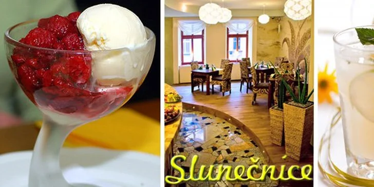 64 Kč za vanilkovou zmrzlinu s horkými malinami zdobenou čokoládou, šálek kávy Darboven a domácí citronádu s mátou. Sladký letní sen s 50% slevou.