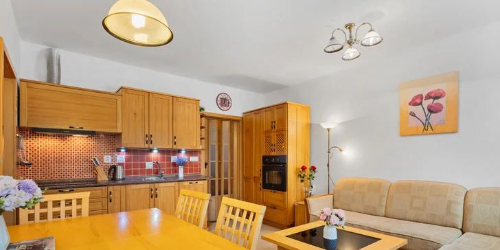 Každý apartmán má vybavený kuchyňský kout.