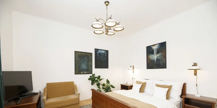 Pokoje jsou útulně vybavené, jistě vás také potěší set na přípravu kávy a čaje.  (Apartmán č.8)