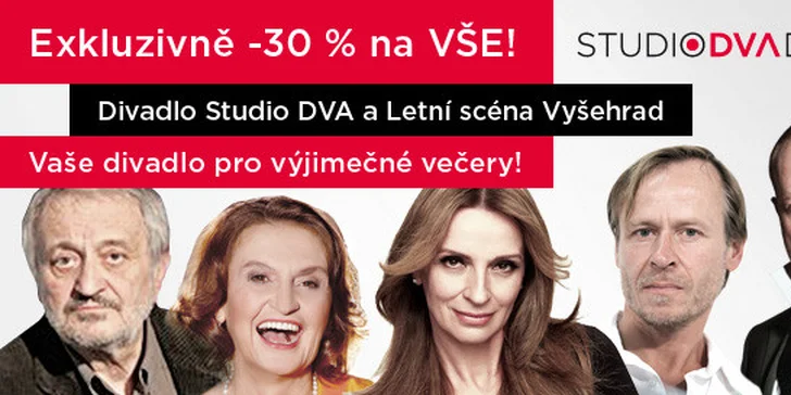 Libovolné představení či koncert divadla Studio DVA včetně Letní scény Vyšehrad 2014 o 30 % výhodněji
