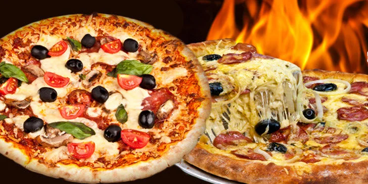 2 pizzy čerstvě vytažené z pravé kamenné pece
