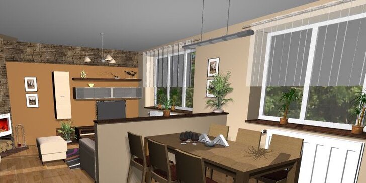 3D návrh designové kuchyně snů a další místnosti