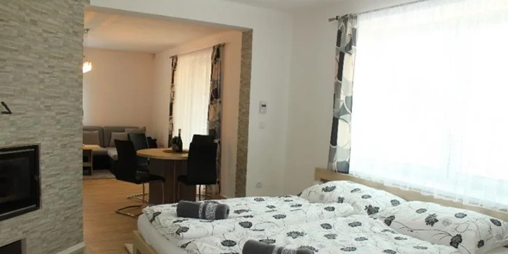 Luxusní apartmán U Bromildy je vybavený moderní kuchyní se spotřebiči.