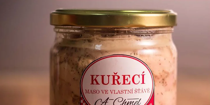 Vyzvedněte si skleničku s kuřecím nebo vepřovým masem ve vlastní šťávě.
