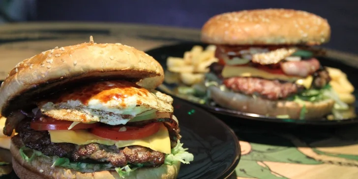 Dva 350g hamburgery Elektra a dvoje hranolky