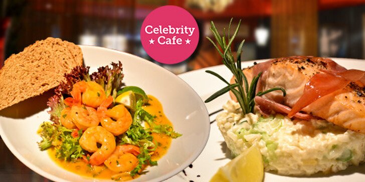 Losos, krevety a dezert pro 2 osoby v Celebrity Café