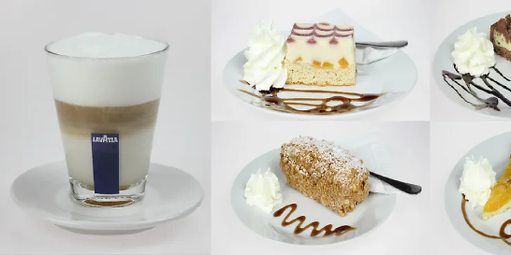 2x vynikající káva Lavazza, 2x zákusek dle vlastního výběru