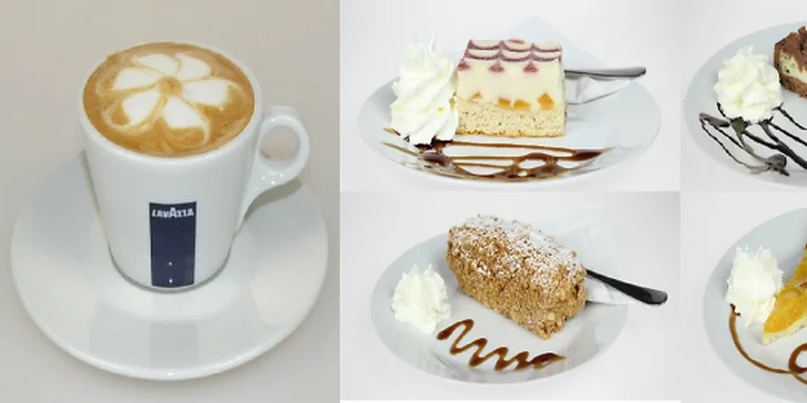 2x vynikající káva Lavazza, 2x zákusek dle vlastního výběru