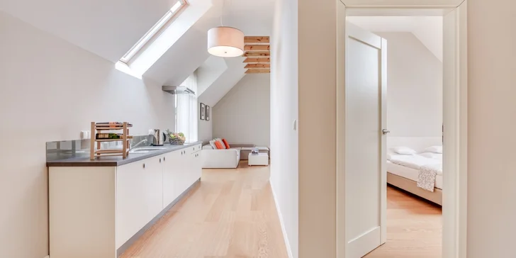 Apartmán je rozdělený na dva pokoje a má také kuchyňku.