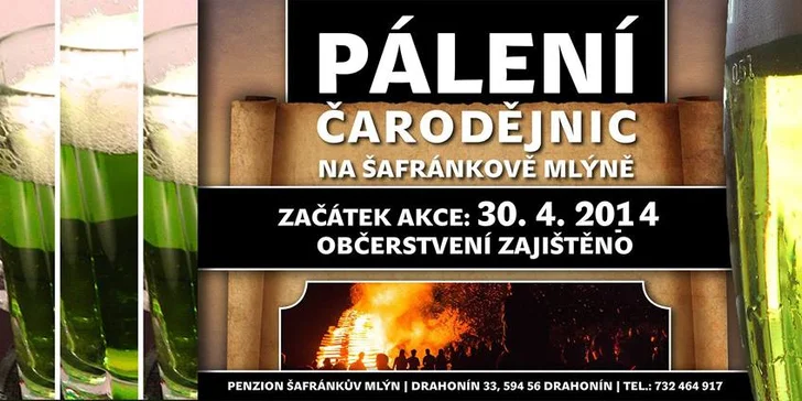 Pálení čarodějnic na Šafránkově mlýně a točené ZELENÉ PIVO