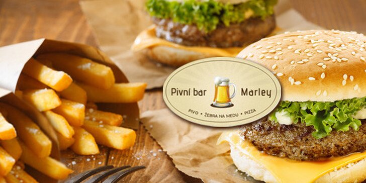 2x XXL hamburger s kupou hranolek v Marley baru
