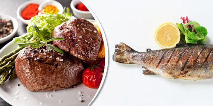 Grilovaný hunger steak či pstruh se zeleninou
