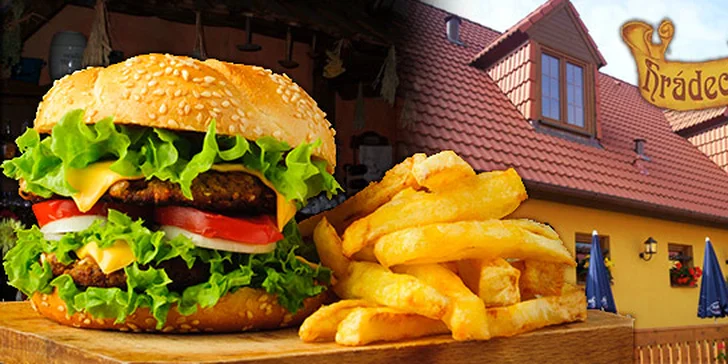 Dva hovězí burgery s hranolkami