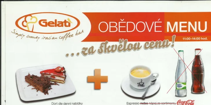 Oběd v italském stylu s espressem a dortem