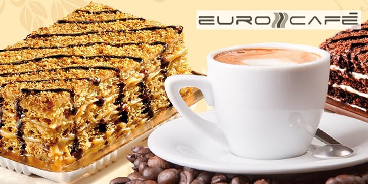 78 Kč za DVA medové dortíky Marlenka a DVĚ kávy Illy. Espresso, cappuccino nebo frappé dle výběru. Dopřejte si sladkou siestu ve dvou v Eurocafé!