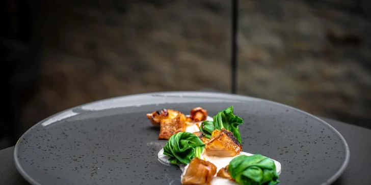 Karamelizovaná atlantská černá treska na carpacciu z bílé daikon ředkve a teriyaki crème fraîche