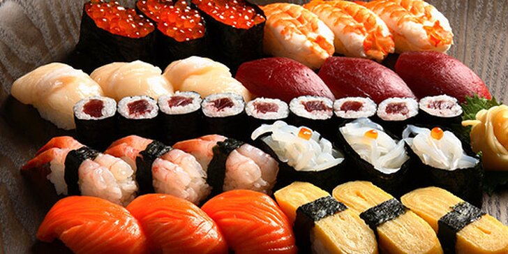 Bohaté menu s 52 ks sushi + saláty, polévky i nápoje