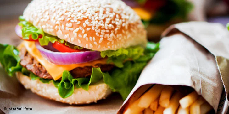 Dva poctivé hovězí bacon burgery s hranolkami