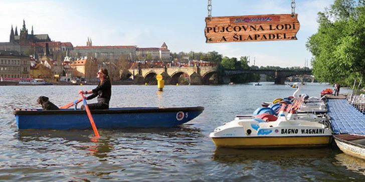 Hodinový pronájem lodičky nebo šlapadla na Vltavě! Bezkonkurenční romantika pod pražskými panoramaty až pro čtyři osoby.