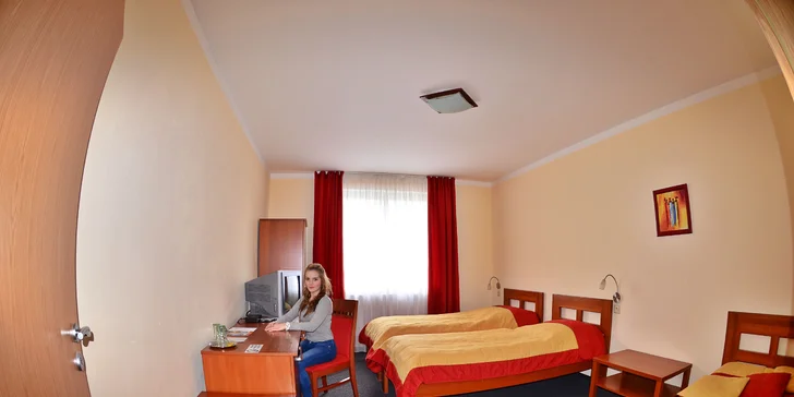 Samozřejmostí je prostorná šatní skříň i telka. 