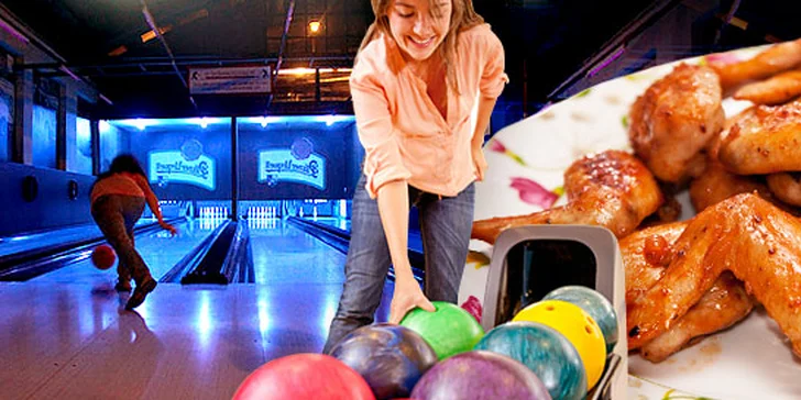 Zábava na bowlingu + výborná kuřecí křidélka
