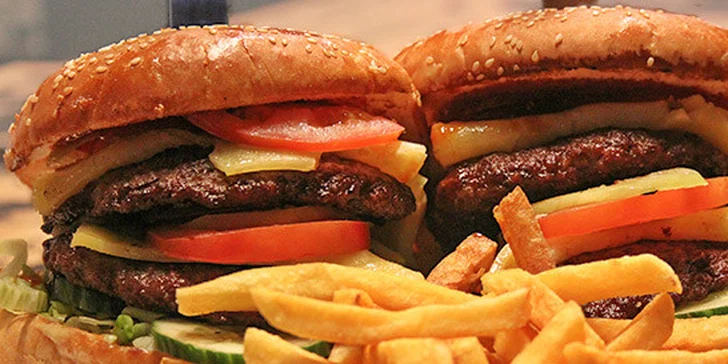 Dva 350g hamburgery Elektra a dvoje hranolky