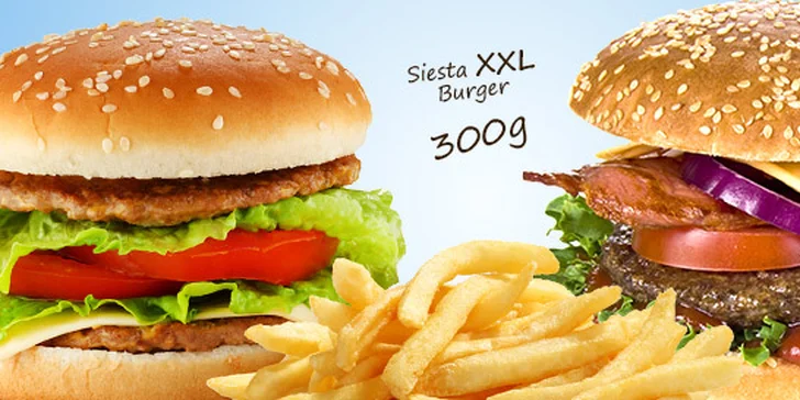 Dvakrát Siesta Fresh Burger s extra porcí hranolek