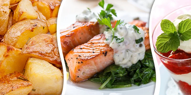 Lahodné menu pro 2 - Steak z norského lososa na grilu s přílohou včetně dezertu