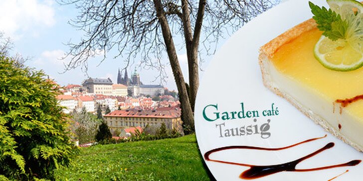 Dva tvarohové dorty a dva nápoje ve výjimečné kavárně Garden café Taussig
