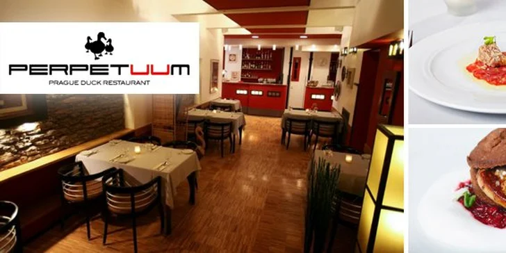 390 Kč za úžasné degustační kachní menu a víno PRO DVA v hodnotě 1000 Kč. Speciality šéfkuchaře restaurace Perpetuum se slevou 61 %.