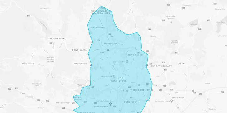 Mapa rozvozu v Brně