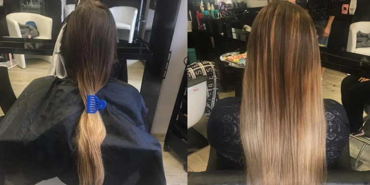 Po mytí následuje střih, barvení, foukání a závěrečný styling.
