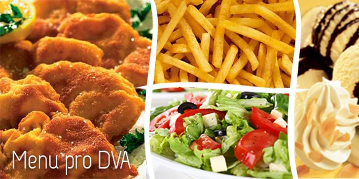 2x 150 g Smažených řízečků z vepřové panenky s hranolky, salátem a dezertem - menu pro 2