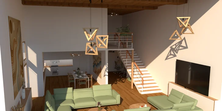 Moderní domov v harmonii s přírodou – architektura propojená s přírodními materiály a zelení pro zdravé a udržitelné bydlení.