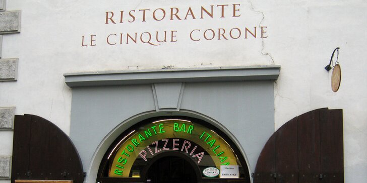 Menu pro dva v italské restauraci Le Cinque Corone