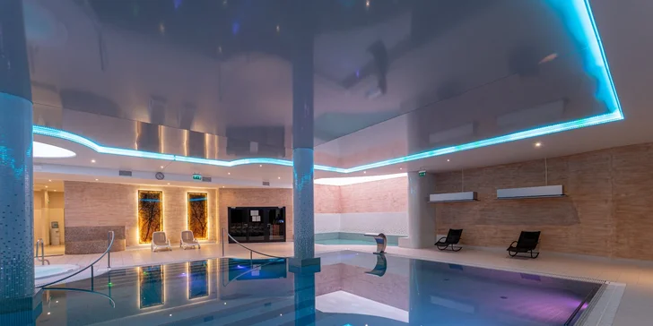 Vo wellness je bazén a detský bazén, sauna, parný kúpeľ a vírivka.
