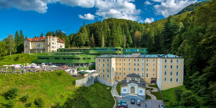 Rímske kúpele v Slovinsku: hotel len pre dospelých, termálne kúpele a saunový svet, raňajky aj polpenzia