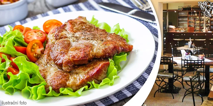 Dva šťavnaté steaky z vepřové krkovice s přílohou