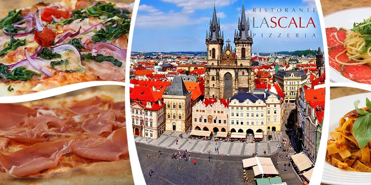 Dvě pizzy či těstoviny v italské restauraci La Scala