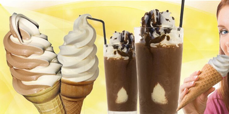 DVĚ velké točené zmrzliny nebo DVĚ ledové kávy se zmrzlinou. Mrazivé pokušení do ruky.