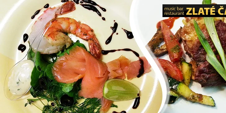 4chodové menu s rumpsteakem či lososem pro dva