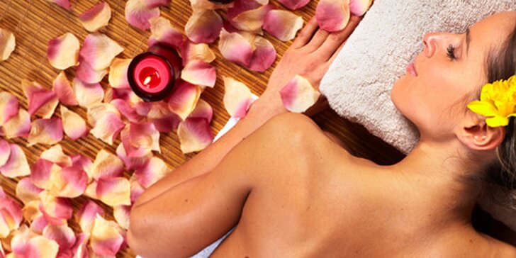 Speciální relaxační masáž v délce 60 minut s vůní růže, levandule, jasmínu, pomeranče, kokosu, kokos-čokoláda nebo caffe-latte